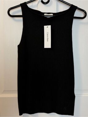 NWT Calvin Klein Jeans Black Ribbed Sleeveless Square Neck Tank, Size Medium